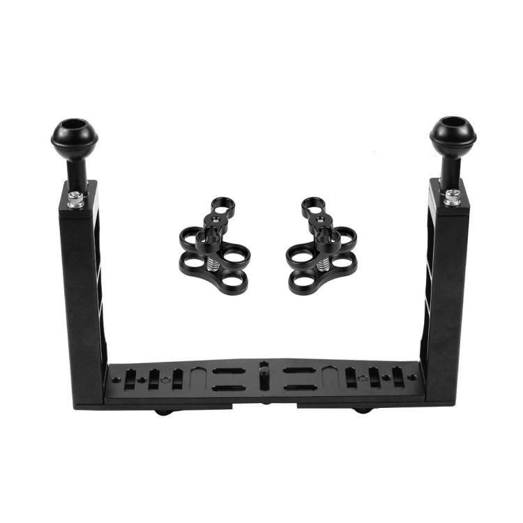 PULUZ Dual Handle Aluminium Tray Stabilizer พร้อม Dual Ball Aluminium Alloy Clamp สำหรับตัวเรือนกล้องใต้น้ำ, Dual Ball