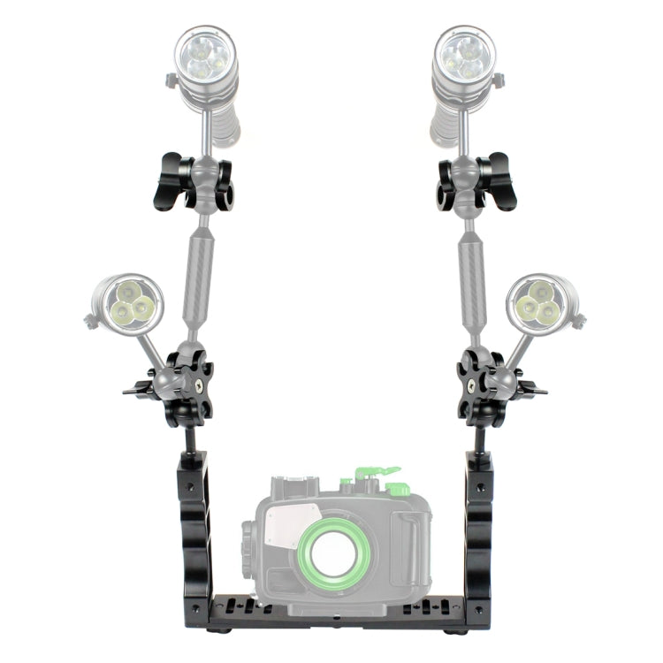 PULUZ Dual Handle Aluminium Tray Stabilizer พร้อม Dual Ball Aluminium Alloy Clamp สำหรับตัวเรือนกล้องใต้น้ำ, Dual Ball