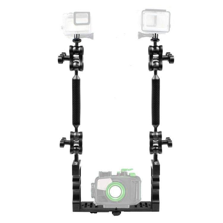 PULUZ Dual Handle ที่วางถาดอลูมิเนียมพร้อมตัวหนีบอลูมิเนียมอัลลอยด์ 4 x Dual Ball และแขนลอย 2 x 7 นิ้วและอะแดปเตอร์หัวบอล 2 x สำหรับเรือนกล้องใต้น้ำ, 4 x Dual Ball