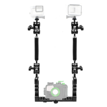 PULUZ Dual Handle ที่วางถาดอลูมิเนียมพร้อมตัวหนีบอลูมิเนียมอัลลอยด์ 4 x Dual Ball และแขนลอย 2 x 7 นิ้วและอะแดปเตอร์หัวบอล 2 x สำหรับเรือนกล้องใต้น้ำ, 4 x Dual Ball