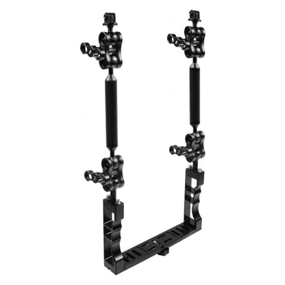 PULUZ Dual Handle ที่วางถาดอลูมิเนียมพร้อมตัวหนีบอลูมิเนียมอัลลอยด์ 4 x Dual Ball และแขนลอย 2 x 7 นิ้วและอะแดปเตอร์หัวบอล 2 x สำหรับเรือนกล้องใต้น้ำ, 4 x Dual Ball