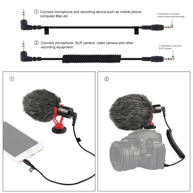 PULUZ Professional Interview Condenser วิดีโอไมโครโฟน Shotgun พร้อมสายสัญญาณเสียง 3.5 มม. สำหรับกล้อง DSLR และ DV, Shotgun Microphone