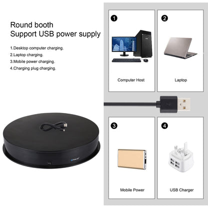 PULUZ 30 ซม.USB ไฟฟ้าหมุนแผ่นเสียงขาตั้งจอแสดงผลวิดีโอ Props แผ่นเสียงสำหรับถ่ายภาพ,โหลด 10-20 กก., 30cm Load Load 10-20kg  Black, 30cm Load Load 10-20kg White