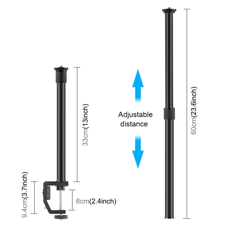 PULUZ C Clamp Mount Light Stand ส่วนต่อขยายแกนกลางก้านชุดยึด Monopod ความยาวก้าน: 33-60 ซม, C Clamp Extension Rod