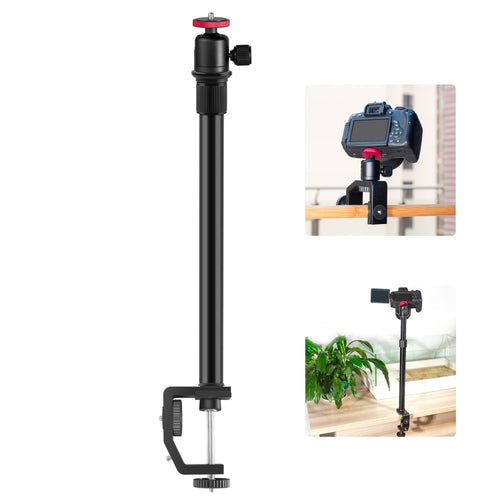 PULUZ C Clamp Mount Light Stand Extension เพลากลาง Rod Monopod Holder ชุดหัวบอล, ความยาวก้าน: 33-60 ซม., C Clamp Extension Rod with Ball-Head