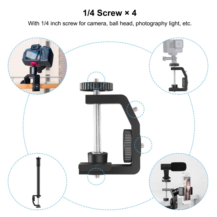 PULUZ C Clamp Mount Light Stand Extension เพลากลาง Rod Monopod Holder ชุดหัวบอล, ความยาวก้าน: 33-60 ซม., C Clamp Extension Rod with Ball-Head