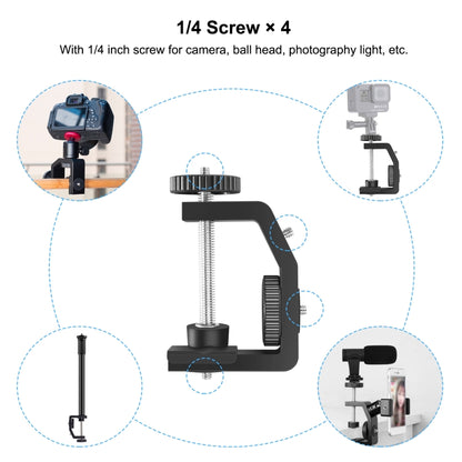PULUZ C Clamp Mount Light Stand Extension เพลากลาง Rod Monopod Holder ชุดหัวบอล, ความยาวก้าน: 33-60 ซม., C Clamp Extension Rod with Ball-Head