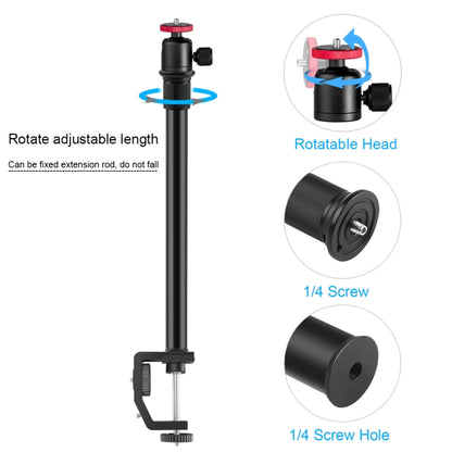 PULUZ C Clamp Mount Light Stand Extension เพลากลาง Rod Monopod Holder ชุดหัวบอล, ความยาวก้าน: 33-60 ซม., C Clamp Extension Rod with Ball-Head