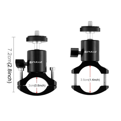PULUZ จักรยานอลูมิเนียมมือจับขาตั้งกล้องหัวบอลอะแดปเตอร์เมาท์สำหรับ GoPro HERO10 สีดำ / HERO9 สีดำ / HERO8 สีดำ / 7/6/5/5 เซสชัน / 4 เซสชัน / 4/3+ / 3/2/1, DJI Osmo Action, Xiaoyi และอื่น ๆกล้องแอ็คชั่น, Ball Head Mount