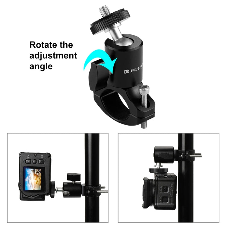 PULUZ จักรยานอลูมิเนียมมือจับขาตั้งกล้องหัวบอลอะแดปเตอร์เมาท์สำหรับ GoPro HERO10 สีดำ / HERO9 สีดำ / HERO8 สีดำ / 7/6/5/5 เซสชัน / 4 เซสชัน / 4/3+ / 3/2/1, DJI Osmo Action, Xiaoyi และอื่น ๆกล้องแอ็คชั่น, Ball Head Mount