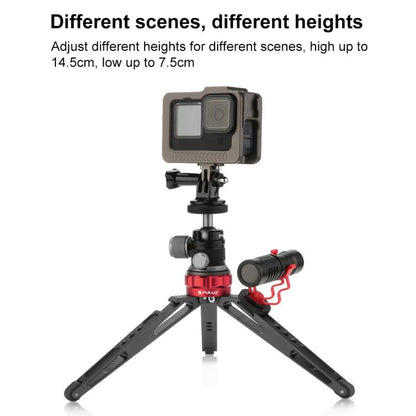 PULUZ Desktop Vlogging ที่วางขาตั้งกล้องสดพร้อมฐานรองเท้าเย็นสำหรับกล้อง DSLR และกล้องดิจิตอลความสูงที่ปรับได้: 7.5-14.5 ซม., Desktop Live Tripod