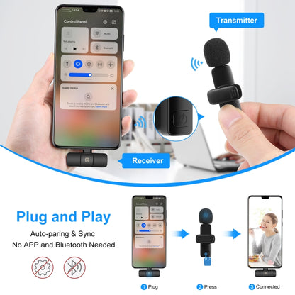 PULUZ ไมโครโฟนรีเวิร์บลดเสียงรบกวนแบบหนีบเสื้อแบบไร้สายสำหรับอุปกรณ์ Type-C / USB-C รองรับการชาร์จโทรศัพท์, Type-C Wireless Microphone