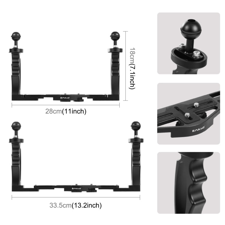 PULUZ Dual Handle อลูมิเนียมอัลลอยด์ถาดโคลงสำหรับตัวเรือนกล้องใต้น้ำ, Light Aluminium Tray Stabilizer(Red), Light Aluminium Tray Stabilizer(Black)