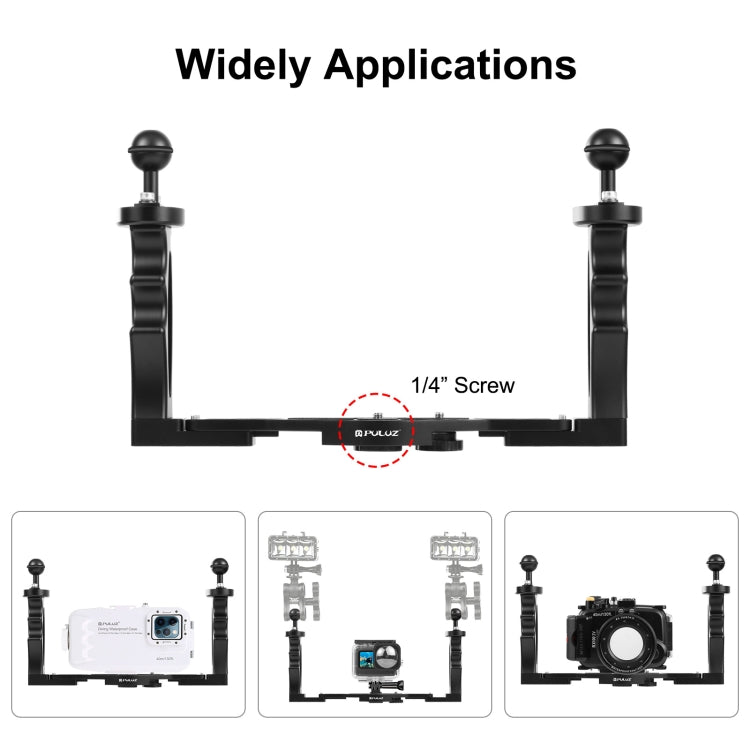 PULUZ Dual Handle อลูมิเนียมอัลลอยด์ถาดโคลงสำหรับตัวเรือนกล้องใต้น้ำ, Light Aluminium Tray Stabilizer(Red), Light Aluminium Tray Stabilizer(Black)