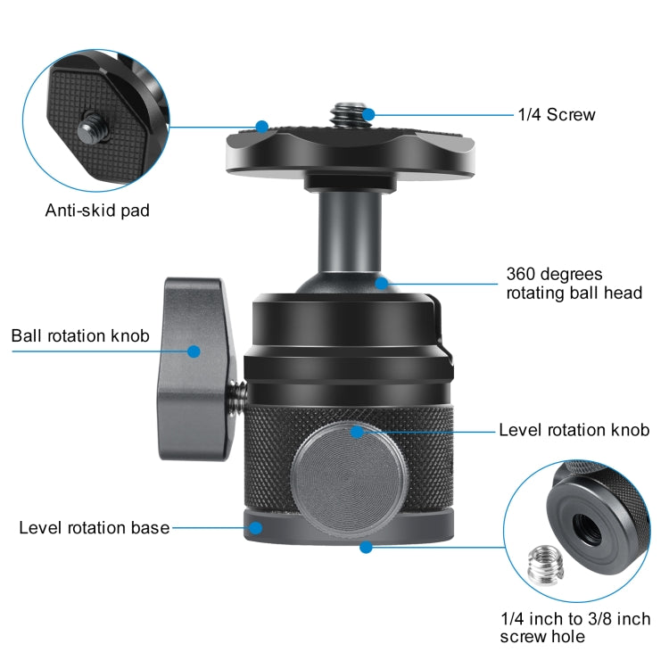 PULUZ 360 Panorama Aluminium Alloy ขาตั้งหัวบอลอะแดปเตอร์พร้อม Knob Lock, 360 Panorama