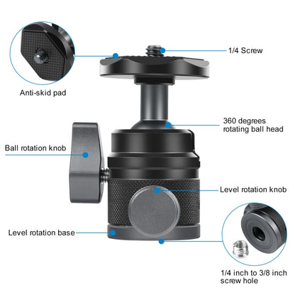 PULUZ 360 Panorama Aluminium Alloy ขาตั้งหัวบอลอะแดปเตอร์พร้อม Knob Lock, 360 Panorama