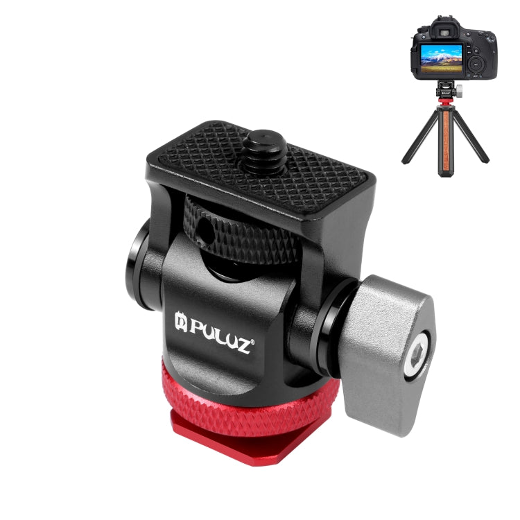 PULUZ มินิ 180 องศาสวิงขาตั้งกล้องหัวบอลอะแดปเตอร์เมาท์รองเท้าเย็น, Mini 180 Degree Ball Head(Red), Mini 180 Degree Ball Head(Silver)