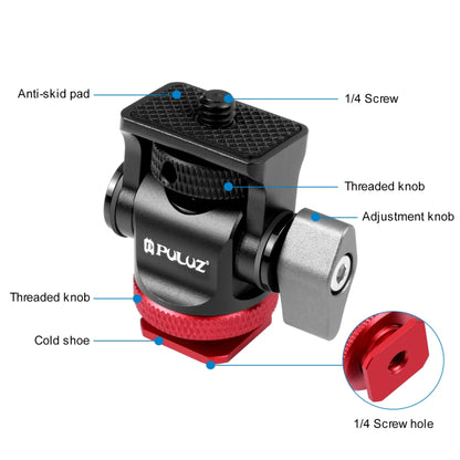PULUZ มินิ 180 องศาสวิงขาตั้งกล้องหัวบอลอะแดปเตอร์เมาท์รองเท้าเย็น, Mini 180 Degree Ball Head(Red), Mini 180 Degree Ball Head(Silver)