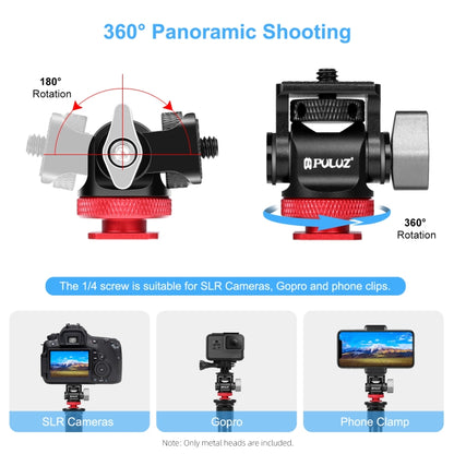 PULUZ มินิ 180 องศาสวิงขาตั้งกล้องหัวบอลอะแดปเตอร์เมาท์รองเท้าเย็น, Mini 180 Degree Ball Head(Red), Mini 180 Degree Ball Head(Silver)