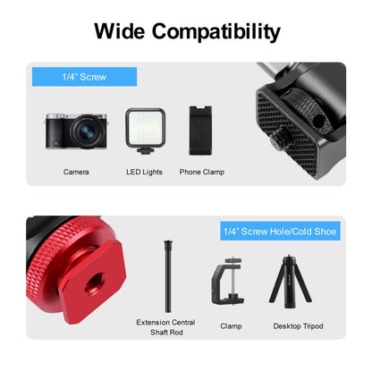 PULUZ มินิ 180 องศาสวิงขาตั้งกล้องหัวบอลอะแดปเตอร์เมาท์รองเท้าเย็น, Mini 180 Degree Ball Head(Red), Mini 180 Degree Ball Head(Silver)