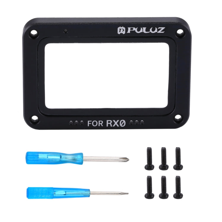 PULUZ อลูมิเนียมอัลลอยด์เปลวไฟ + กระจกนิรภัยป้องกันเลนส์สำหรับ Sony RX0 / RX0 II พร้อมสกรูและไขควง, Front Flame Black, Front Flame Red