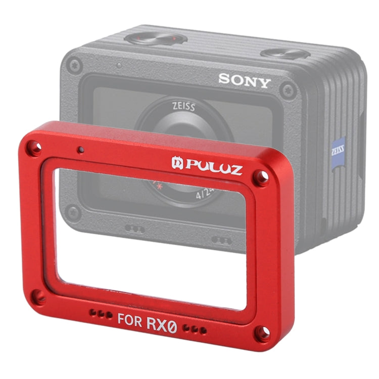 PULUZ อลูมิเนียมอัลลอยด์เปลวไฟ + กระจกนิรภัยป้องกันเลนส์สำหรับ Sony RX0 / RX0 II พร้อมสกรูและไขควง, Front Flame Black, Front Flame Red