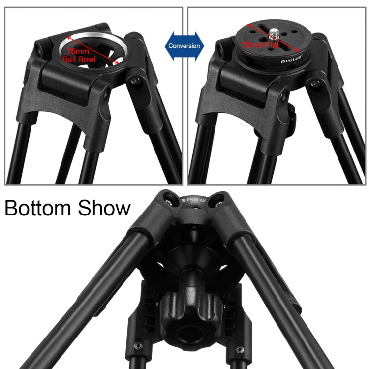 PULUZ 75mm Half Ball Flat to Bowl Adapter สำหรับหัวขาตั้งกล้องแบบของเหลวกล้อง DSLR Rig, วัสดุโลหะ, Bowl Adapter