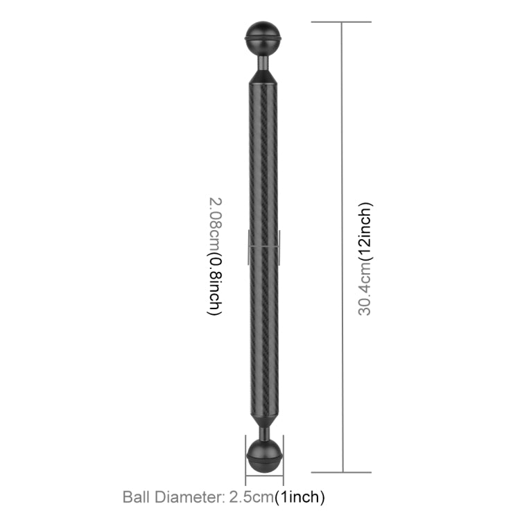 PULUZ 12 นิ้ว 30.4 ซม. ยาว 20.8 มม. เส้นผ่านศูนย์กลางลูกบอลคู่คาร์บอนไฟเบอร์แขนลอย, เส้นผ่านศูนย์กลางลูกบอล: 25 มม., 12 inch Black