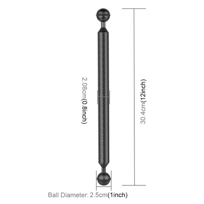 PULUZ 12 นิ้ว 30.4 ซม. ยาว 20.8 มม. เส้นผ่านศูนย์กลางลูกบอลคู่คาร์บอนไฟเบอร์แขนลอย, เส้นผ่านศูนย์กลางลูกบอล: 25 มม., 12 inch Black