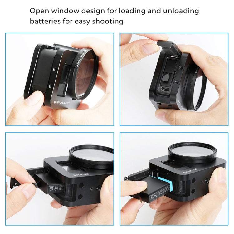 PULUZ ตัวเรือนเชลล์ CNC อลูมิเนียมอัลลอยด์กรงป้องกันพร้อมกรอบประกันและเลนส์ UV 52 มม. สำหรับ GoPro HERO8 Black, For HERO8 Black with Frame