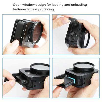 PULUZ ตัวเรือนเชลล์ CNC อลูมิเนียมอัลลอยด์กรงป้องกันพร้อมกรอบประกันและเลนส์ UV 52 มม. สำหรับ GoPro HERO8 Black, For HERO8 Black with Frame