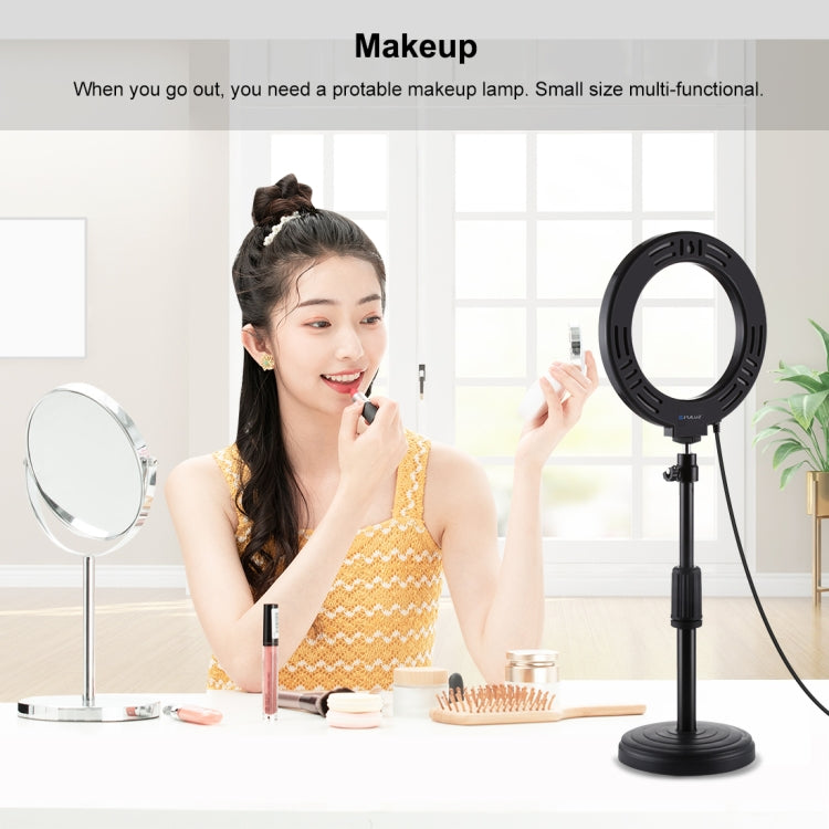 PULUZ 6.2 นิ้ว 16 ซม. USB 3 โหมดหรี่แสงได้ LED Ring Vlogging การถ่ายภาพไฟวิดีโอพร้อมหัวบอลขาตั้งกล้อง, 6.2 inch