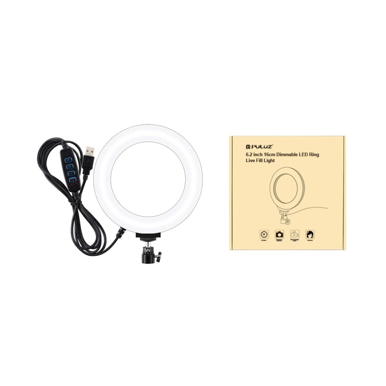 PULUZ 6.2 นิ้ว 16 ซม. USB 3 โหมดหรี่แสงได้ LED Ring Vlogging การถ่ายภาพไฟวิดีโอพร้อมหัวบอลขาตั้งกล้อง, 6.2 inch