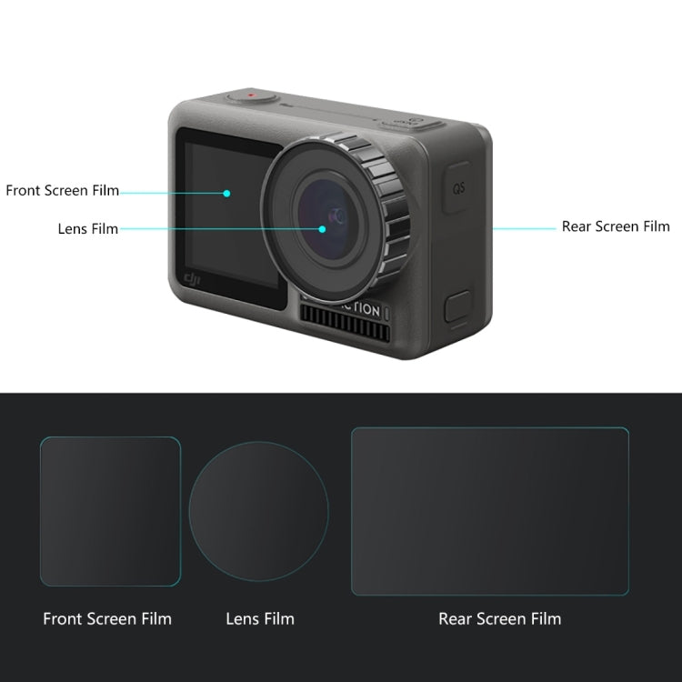 เลนส์ PULUZ + จอแสดงผล LCD ด้านหน้าและด้านหลัง 9H 2.5D ฟิล์มกระจกนิรภัยสำหรับ DJI Osmo Action, For DJI Osmo Action