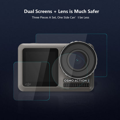 เลนส์ PULUZ + จอแสดงผล LCD ด้านหน้าและด้านหลัง 9H 2.5D ฟิล์มกระจกนิรภัยสำหรับ DJI Osmo Action, For DJI Osmo Action