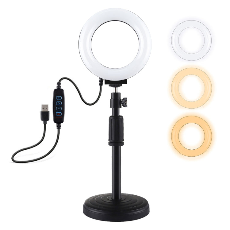 PULUZ ที่ยึดฐานกลม + 4.7 นิ้ว 12 ซม. 3 โหมด USB หรี่แสงได้วงแหวน LED วิดีโอบล็อกไฟวิดีโอปรับความสูงได้: 15.5 ซม. - 25.5 ซม., Desktop Mount+4.7 inch
