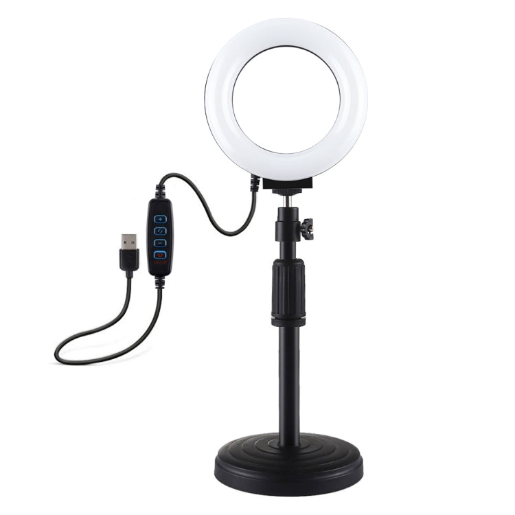 PULUZ ที่ยึดฐานกลม + 4.7 นิ้ว 12 ซม. 3 โหมด USB หรี่แสงได้วงแหวน LED วิดีโอบล็อกไฟวิดีโอปรับความสูงได้: 15.5 ซม. - 25.5 ซม., Desktop Mount+4.7 inch
