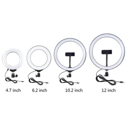 PULUZ ที่ยึดฐานกลม + 4.7 นิ้ว 12 ซม. 3 โหมด USB หรี่แสงได้วงแหวน LED วิดีโอบล็อกไฟวิดีโอปรับความสูงได้: 15.5 ซม. - 25.5 ซม., Desktop Mount+4.7 inch