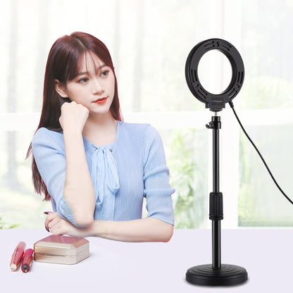 PULUZ ที่ยึดฐานกลม + 4.7 นิ้ว 12 ซม. 3 โหมด USB หรี่แสงได้วงแหวน LED วิดีโอบล็อกไฟวิดีโอปรับความสูงได้: 15.5 ซม. - 25.5 ซม., Desktop Mount+4.7 inch