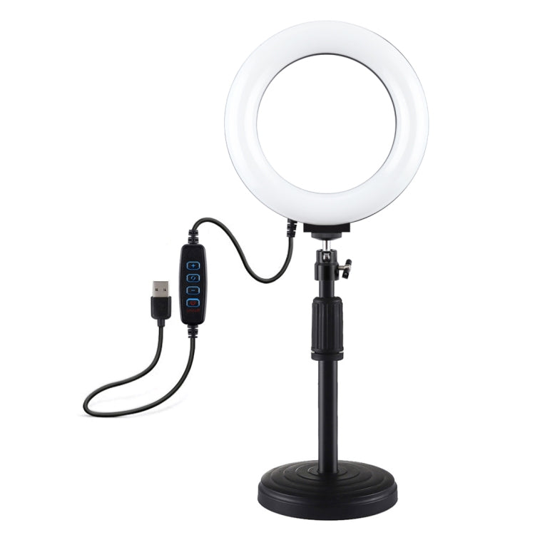 PULUZ เมาท์ฐานกลม + 6.2 นิ้ว 3 โหมด USB หรี่แสงได้วงแหวน LED วิดีโอบล็อกไฟวิดีโอปรับความสูงได้: 18 ซม. - 28 ซม., Desktop Mount+6.2 inch