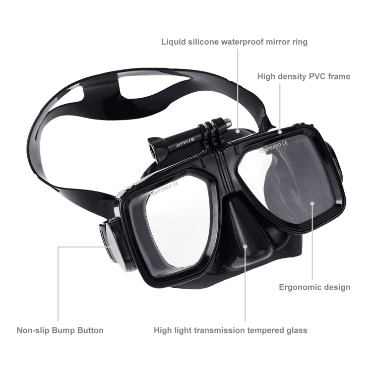 PULUZ กีฬาทางน้ำอุปกรณ์ดำน้ำหน้ากากดำน้ำว่ายน้ำแว่นตาสำหรับ GoPro Hero11 ดำ / HERO10 ดำ / HERO9 ดำ / HERO8 / HERO7 / 6/5/5 เซสชัน / 4 เซสชัน / 4/3+ / 3/2/1, Insta360 ONE R, DJIOsmo Action และกล้องแอคชั่นอื่นๆ