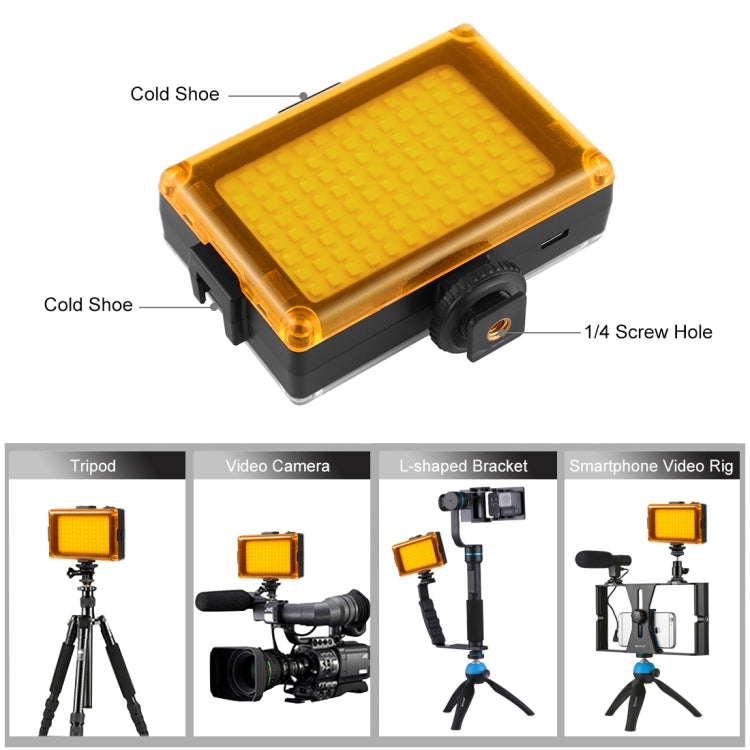 PULUZ Pocket 96 LEDs 860LM Professional Vlogging การถ่ายภาพวิดีโอและสตูดิโอถ่ายภาพแสงสีขาวและสีส้มตัวกรองแม่เหล็กแผงไฟสำหรับ Canon, Nikon, กล้อง DSLR, 104 LED