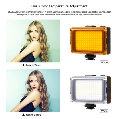 PULUZ Pocket 96 LEDs 860LM Professional Vlogging การถ่ายภาพวิดีโอและสตูดิโอถ่ายภาพแสงสีขาวและสีส้มตัวกรองแม่เหล็กแผงไฟสำหรับ Canon, Nikon, กล้อง DSLR, 104 LED