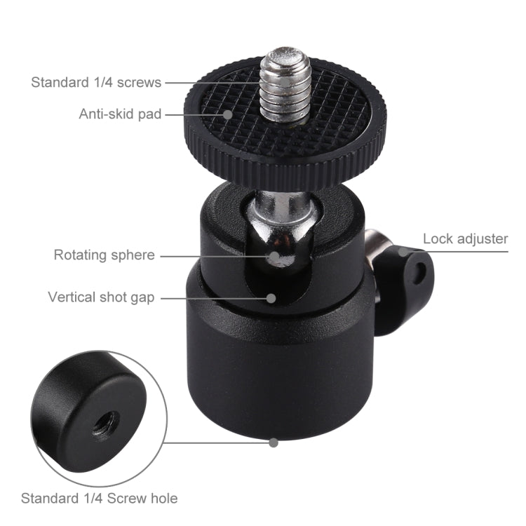PULUZ 1/4 นิ้วสกรูโลหะขาตั้งหัวบอลอะแดปเตอร์พร้อมล็อค, Tripod Ball Head