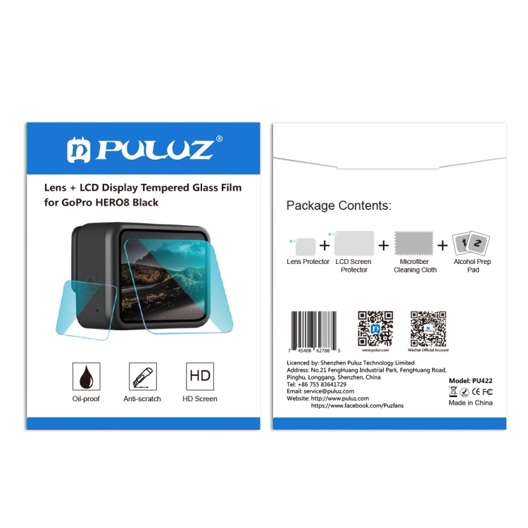 PULUZ สำหรับ GoPro HERO8 เลนส์สีดำ จอแสดงผล LCD 9H 2.5D ฟิล์มกระจกนิรภัย, For GoPro HERO8 Black