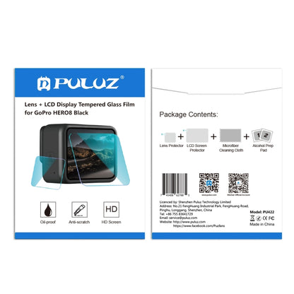PULUZ สำหรับ GoPro HERO8 เลนส์สีดำ จอแสดงผล LCD 9H 2.5D ฟิล์มกระจกนิรภัย, For GoPro HERO8 Black