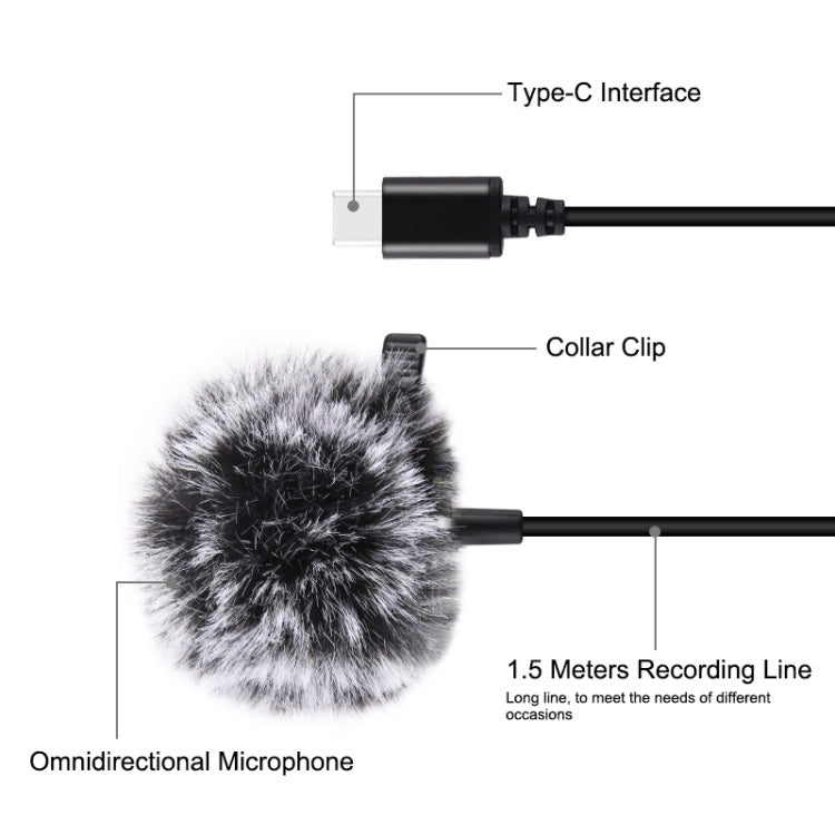 PULUZ 1.5 ม. USB-C / Type-C แจ็คจักรยานคอนเดนเซอร์แบบใช้สายไมโครโฟนบันทึก, 1.5m Type-C