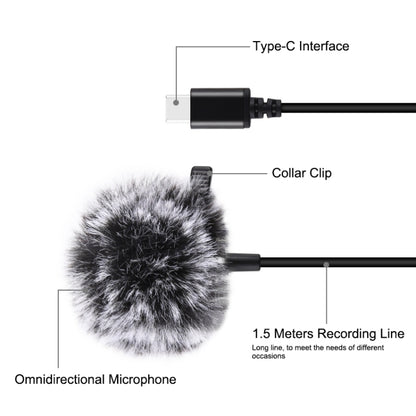 PULUZ 1.5 ม. USB-C / Type-C แจ็คจักรยานคอนเดนเซอร์แบบใช้สายไมโครโฟนบันทึก, 1.5m Type-C