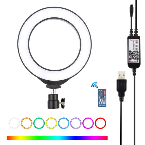 PULUZ 6.2 นิ้ว 16 ซม. USB RGBW หรี่แสงได้ LED แหวน Vlogging การถ่ายภาพไฟวิดีโอรองเท้าเย็นขาตั้งกล้องขาตั้งกล้อง & รีโมทคอนโทรล, 6.2 inch RGBW / Remote