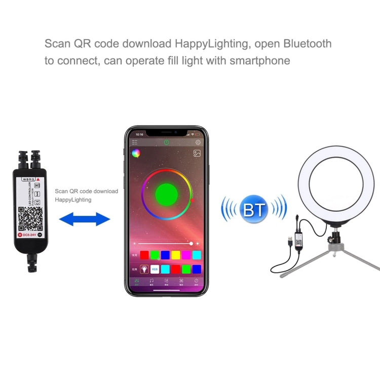 PULUZ 6.2 นิ้ว 16 ซม. USB RGBW หรี่แสงได้ LED แหวน Vlogging การถ่ายภาพไฟวิดีโอรองเท้าเย็นขาตั้งกล้องขาตั้งกล้อง & รีโมทคอนโทรล, 6.2 inch RGBW / Remote